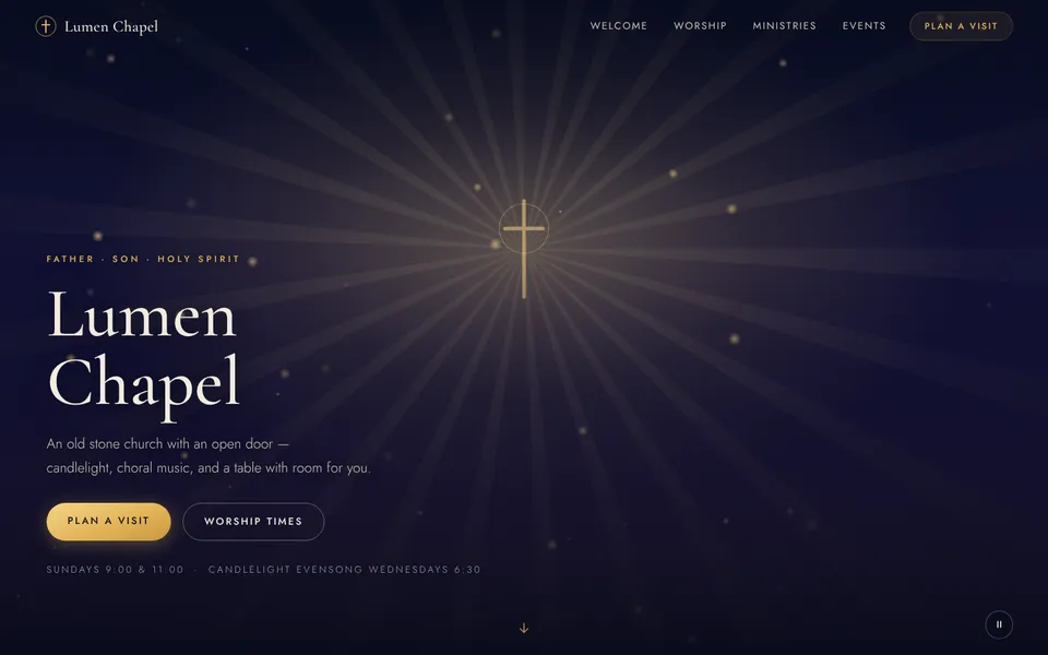 Lumen Chapel website, first screen