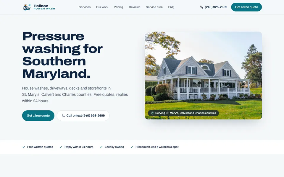 Pelican Power Wash website, first screen