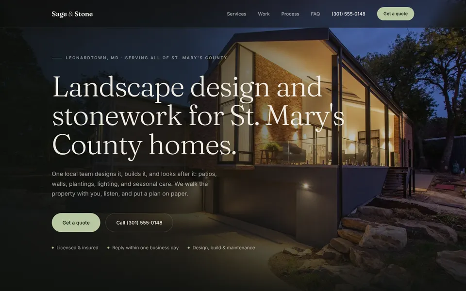 Sage & Stone website, first screen